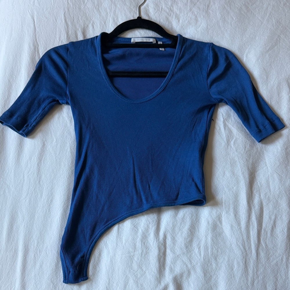 Helmut Lang Royal Blue Asymmetrical Short Sleeve Top